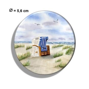 Kühlschrankmagnet m. Flaschenöffner  Aquarell Kunst Maritim Druck Kunstdruck Strandkorb Sylt Nordsee Meer Möwe Strand Dünen